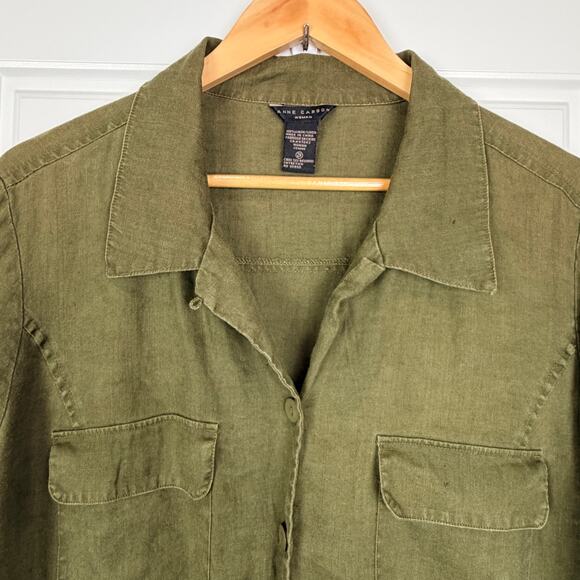 Anne Carson 2X Women's 100% Olive Green Button Up Tunic Long Shirt Dress - Picture 7 of 11